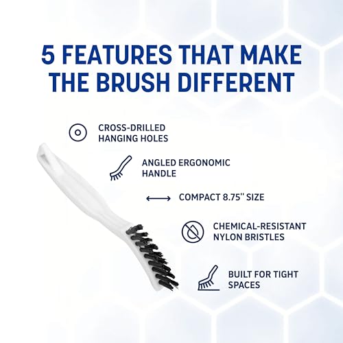 SPARTA Grout Brush with Stiff Nylon Bristles, 8 Inch, White | Flo-Pac, Stiff Crimped Nylon Bristles, 2.75-Inch Brush Section, Narrow Crevices, BPA Free - color: White, size: 8 Inches