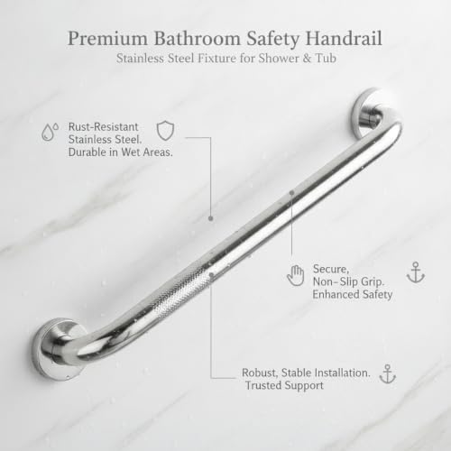 Stainless Steel Bathroom Grab Bar, Silver Textured Grip Handrail for Shower and Bathtub, Durable Wall Mount Rail - size: 11.81 x 1.26 x 2.95 in