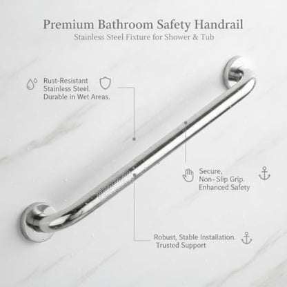 Stainless Steel Bathroom Grab Bar, Silver Textured Grip Handrail for Shower and Bathtub, Durable Wall Mount Rail - size: 11.81 x 1.26 x 2.95 in