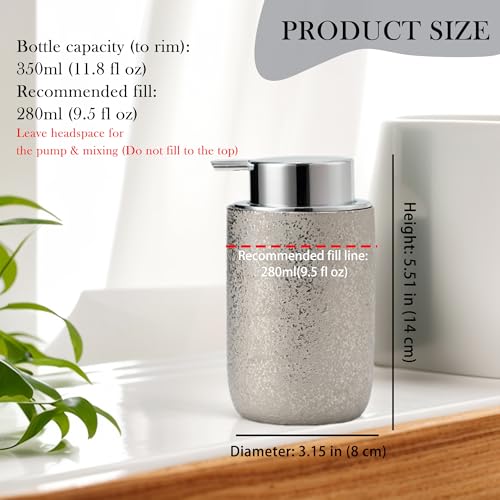 Speckled Silver Ceramic Foaming Soap Dispenser, 12 oz Refillable Foam Soap Pump Bottle for Bathroom Vanity, Kitchen Sink and Countertop - color: Platinum Silver