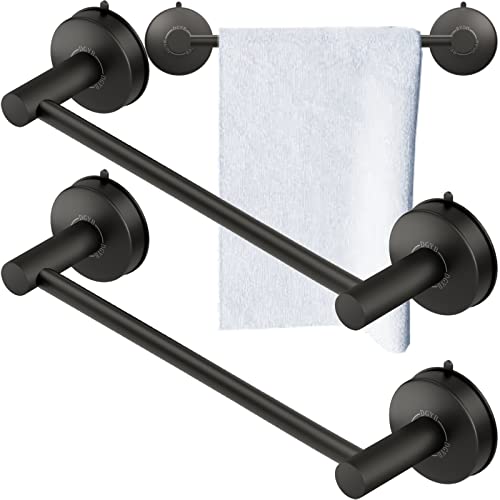 DGYB Suction Cup Towel Bar for Bathroom 17 Inch Set of 2 Matte Black Towel Holder Stainless Steel Premium Kitchen Towel Rack Wall Mounted - color: 2 Pack-17in Matte Black