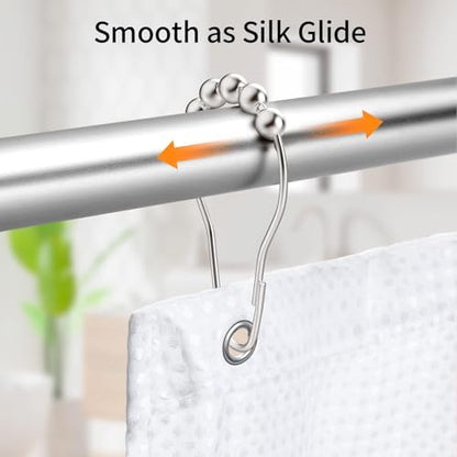 24 Pieces Stainless Steel Shower Curtain Hooks and Rings Set - Polished Nickel, Lightweight and Durable for Bathroom Curtain Rollers and Shower Curtain Rods, Metal Shower Curtain Rings