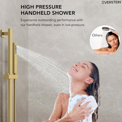 10" High-Pressure Rainfall Shower Faucet with Handheld Spray, Wall Mount Dual Shower Head System with Slide Bar (Brushed Gold) - color: Gold, style: Wall Mount-with Slide Bar