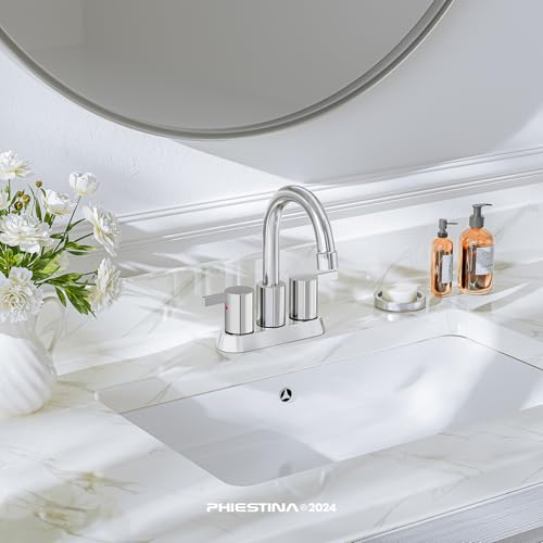 Phiestina 4 Inch Centerset 2 or 3 Holes 2 Handle Chrome Lead-Free Bathroom Faucet, Swivel Spout with Copper Pop Up Drain and 2 Water Supply Lines, BF015-1-C - color: Chrome