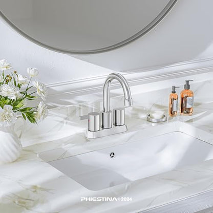 Phiestina 4 Inch Centerset 2 or 3 Holes 2 Handle Chrome Lead-Free Bathroom Faucet, Swivel Spout with Copper Pop Up Drain and 2 Water Supply Lines, BF015-1-C - color: Chrome