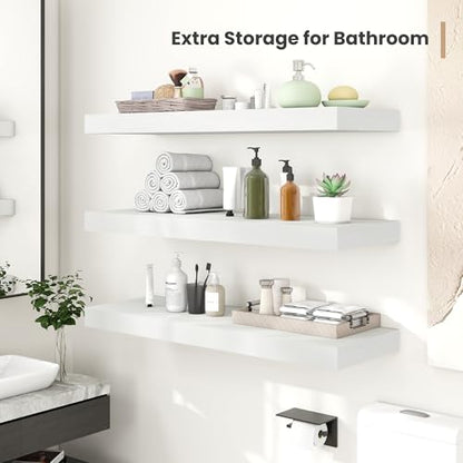 Heimlove 12 Inch Deep Floating Shelves,12 Inch Wide Small Wall Shelves Set of 2, 2 Inch Thick Invisible Wall Mounted Shelves for Bathroom Bedroom Nursery,White - color: White, size: 12"W x 12"D x 2"H, Set of 2