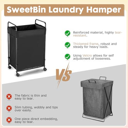 120L Laundry Hamper with Wheels, Rolling Laundry Sorter cart with Metal Frame and Removable Liner, Dirty Clothes Hampers for Bedroom, Laundry Room, Bathroom - size: L