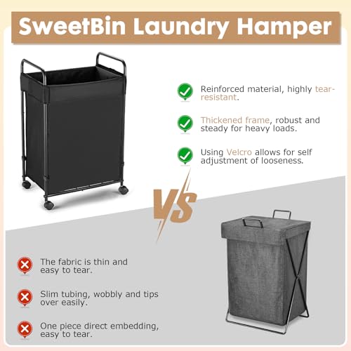 100L Laundry Hamper with Wheels, Rolling Laundry Sorter Cart with Metal Frame and Removable Liner, Dirty Clothes Hampers for Bedroom, Laundry Room, Bathroom - size: M