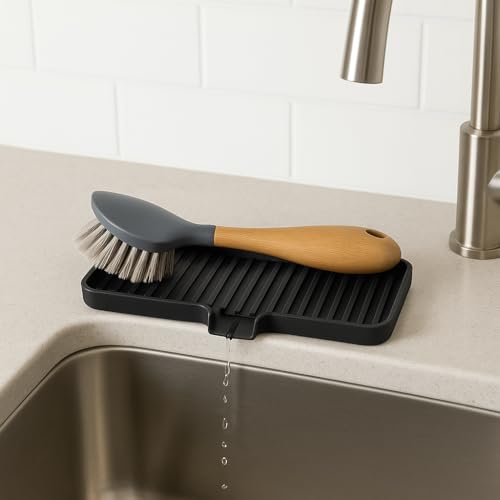 Silicone Soap Dish Tray and Sponge Holder with Drain Chute, Rectangular, Kitchen and Bathroom Sink Organizer (Black, 9"x3.5") - color: Black, size: (MD) 9"x3.5"