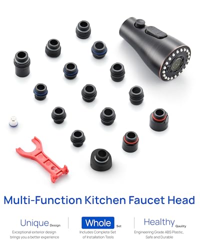 Pull Down Kitchen Faucet Sprayer Head Replacement Part, 15 Connectors, 3 Function Pull Out Sink Sprayer Replacement Nozzle, Kitchen Faucet Head Hose Spray Tap Spout,Oil Rubbed Bronze | 15 Connectors, 3 Function Pull Out Sink Sprayer Replacement Nozzle Par