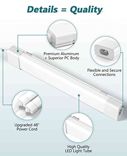 LED Tube Light Fixture with Plug, 2FT 2000LM 5000K Utility Shop, Linkable Cabinet for Garage, Kitchen, Bathroom, Closet, Office - 2Ft, Triproof, White - size: 2FT-1PCS