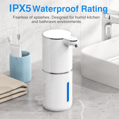 Automatic Touchless Soap Dispenser, 380ml Large Capacity, 4 Adjustable Levels, Wall Mount or Countertop, IPX5 Waterproof, USB-C Rechargeable, for Bathroom & Kitchen