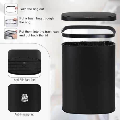 PayLessHere | 13 Gallon Stainless Steel Trash Can | Black | Automatic Touchless Lid with Motion Sensor | Kitchen Garbage Can with Waterproof Design | for Home, Office, Bathroom | Pack of 1 - color: Black Stainless Steel