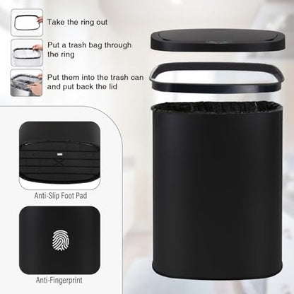 PayLessHere | 13 Gallon Stainless Steel Trash Can | Black | Automatic Touchless Lid with Motion Sensor | Kitchen Garbage Can with Waterproof Design | for Home, Office, Bathroom | Pack of 1 - color: Black Stainless Steel
