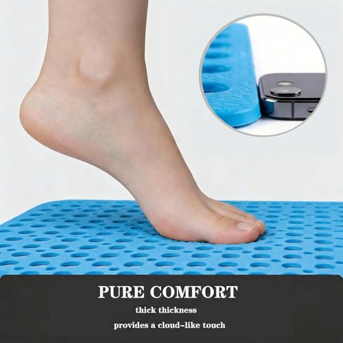 Nonslip Bath Tub Shower Mat with Suction Cups, Extra Soft TPE Bath Mat for Kids, Bathtub Bathroom Mats, Machine Washable, Smooth/Non-Textured Tubs Only, 35L x 16W Inch(Lake Blue) - color: Lake Blue, size: 35" x 16" (Rectangular)