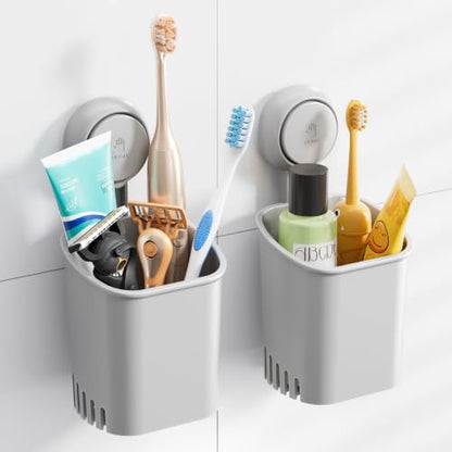 TAILI Suction Toothbrush Holder 2 Pack, Powerful Toothpaste Toothbrush Suction Cup, Self-draining Shower Razor Holder, Shower Toothbrush Holder for Wall, Kitchen Tableware Holder, Gray - color: Gray (2 Pack)