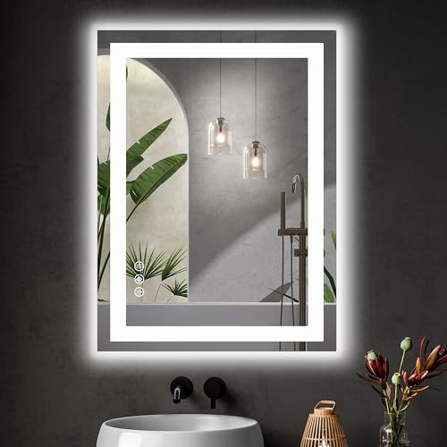 Sweetcrispy 28.1"x36.1" Smart Anti-Fog LED Bathroom Mirror with Front Light & Backlit, 3 Color Temperatures, Dimmable, Memory Function, Rectangle Modern Vanity Mirror