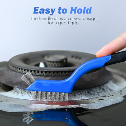 Wire Brush Set, 6 Pcs Stainless Steel/Brass/Nylon Wire Brushes | Blue, 7" Total Length for Tight Spaces, For Cleaning with Curved Handle Grip for Rust Removal, Dirt, Paint Scrubbing - style: Blue-6pcs