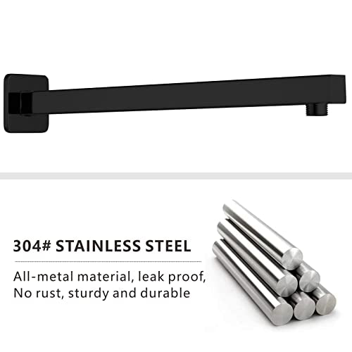 Voolan 20" Square Shower Arm with Flange and Teflon Tape, Extension Shower Head Arm for Bathroom Fixed Shower Head, Solid Stainless Steel, Wall Mounted (Matte Black) - color: Matte Black, style: 20 Inch