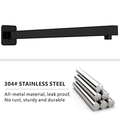 Voolan 20" Square Shower Arm with Flange and Teflon Tape, Extension Shower Head Arm for Bathroom Fixed Shower Head, Solid Stainless Steel, Wall Mounted (Matte Black) - color: Matte Black, style: 20 Inch
