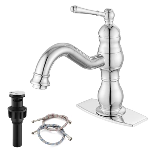 gotonovo Bathroom Faucet 1 Hole Vintage,Polish Chrome,7.1” Spout Reach | Bathroom Sink Faucet for 1 or 3 Hole Single Handle,Deck Plate,360° Swivel Spout,Pop Up Drain,cUPC Supply Hoses,for Vanity RV - color: Chrome, size: 7.1" Spout Reach