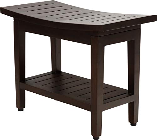 (Fully Assembled) AquaTeak Patented 24" Maluku Mocha Teak Shower Bench with Shelf - size: B. Bench Fully Assembled