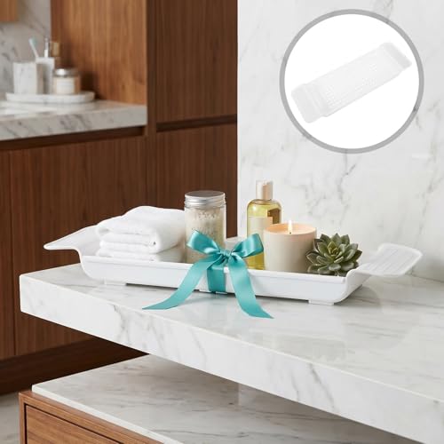 Kisangel Expandable Bathtub Tray and Multihole Drainage Design Gift for Housewarmings with Antislip Foot Pads Plastic Bath Tub Shelf Organizer for Book, Towel, and Drink Holder