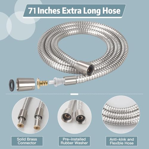 JDO 71 Inch Extra Long Brushed Nickel Shower Hose: Stainless Steel with Brass Nuts, Lightweight, Flexible Universal Replacement for Handheld Shower Head Hose