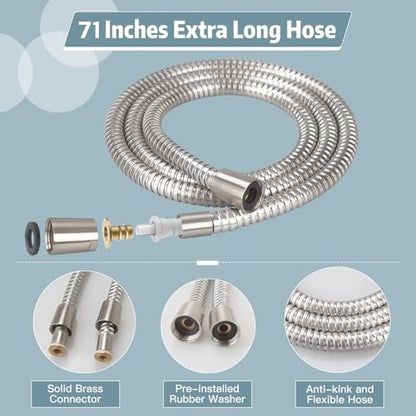 JDO 71 Inch Extra Long Brushed Nickel Shower Hose: Stainless Steel with Brass Nuts, Lightweight, Flexible Universal Replacement for Handheld Shower Head Hose
