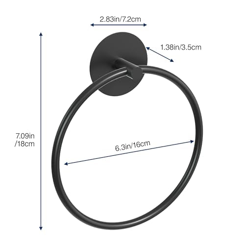 Matte Black Bathroom Towel Ring - SUS304 Stainless Steel Bathroom Towel Rack, Susswiff Adhesive Wall Mounted Hand Towels Holder, Towel Hanger for Bathroom Organizer, Kitchen Storage - color: Matte Black