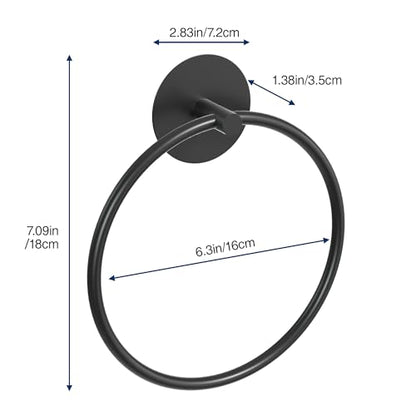 Matte Black Bathroom Towel Ring - SUS304 Stainless Steel Bathroom Towel Rack, Susswiff Adhesive Wall Mounted Hand Towels Holder, Towel Hanger for Bathroom Organizer, Kitchen Storage - color: Matte Black