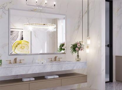 Frameless Bathroom Mirror, 48"x36" Beveled Bathroom Vanity Mirror | 15mm beveled edge, frameless, 5mm HD glass, anti-rust, french cleat, horizontally or vertically, for bathroom/bedroom - size: 48"L x 36"W