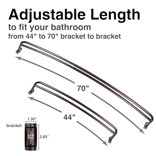 JS Jackson Supplies Double Curved Shower Rod, Metal Construction, Adjustable Between 44 to 70 Inches, Aluminum Rods and Zinc Mounting Hardware, Quality Modern Bathware, Oil Rubbed Bronze Finish - color: Oil Rubbed Bronze