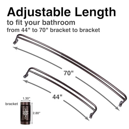JS Jackson Supplies Double Curved Shower Rod, Metal Construction, Adjustable Between 44 to 70 Inches, Aluminum Rods and Zinc Mounting Hardware, Quality Modern Bathware, Oil Rubbed Bronze Finish - color: Oil Rubbed Bronze
