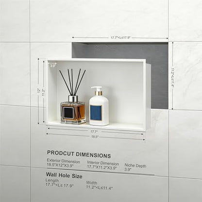 Achelous Stainless Steel Insert Shower Niche 18" X 12" NO Tile Needed, Bathroom Wall Niche Recessed Shower Shelf Organizer, Wall-Inserted Niche Recessed Shower Caddy, Matte White - color: Matte White, size: 18" X 12"