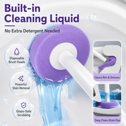 Disposable Toilet Bowl Cleaner Wand with Holder Set, Wall-Mounted | Hands Free Toilet Scrubber Wand, Bathroom Cleaning Supplies, 1 Wand and Holder with 24 Purple Refills, Light Lavender Scent