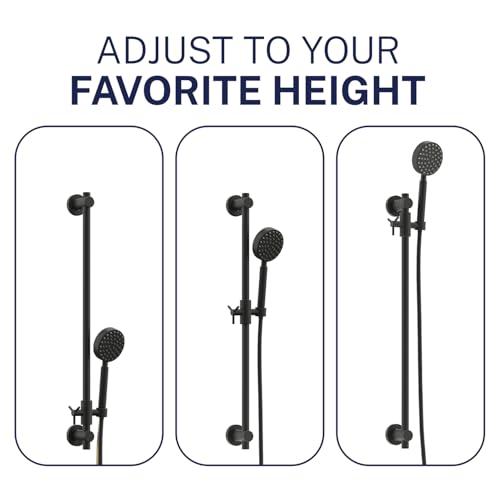 HammerHead Showers® Solid Metal 27.5 Inch Shower Slide Bar Set and Handheld Shower Head with Hose — MATTE BLACK — 2.5 GPM High Pressure Spray Wand — Easily Adjust Height & Angle of Handshower - color: Matte Black, size: 2.5 GPM