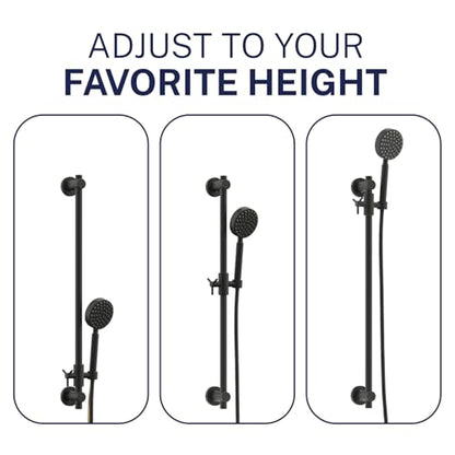 HammerHead Showers® Solid Metal 27.5 Inch Shower Slide Bar Set and Handheld Shower Head with Hose — MATTE BLACK — 2.5 GPM High Pressure Spray Wand — Easily Adjust Height & Angle of Handshower - color: Matte Black, size: 2.5 GPM