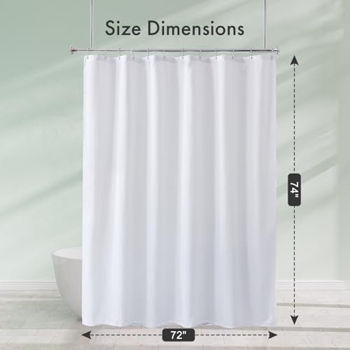 White Shower Curtain Liner 72x74 Inches, Fabric Shower Liner Cloth with Weighted Stones, Washable Shower Curtain and Liner 2-in-1, 120G Heavy Duty, 12 Grommet Holes - color: White, size: 72"W x 74"L (Pack of 1)