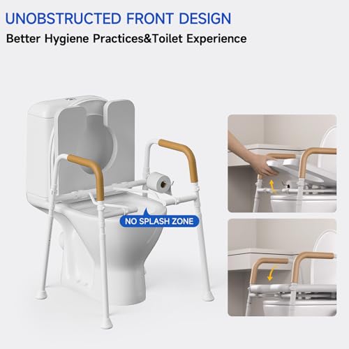 Raised Toilet Seat with Handles for Seniors, Toilet Seat Riser | Unobstructed Front Design, Adjustable Height, For Elderly & Handicap, Fits Any Toilet, 350lbs Capacity