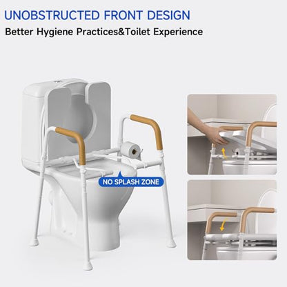 Raised Toilet Seat with Handles for Seniors, Toilet Seat Riser | Unobstructed Front Design, Adjustable Height, For Elderly & Handicap, Fits Any Toilet, 350lbs Capacity
