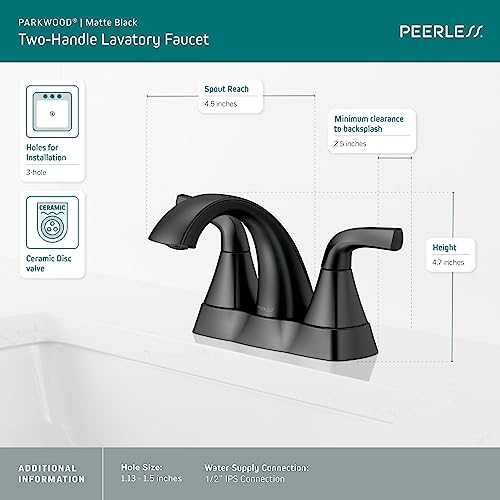 Peerless Parkwood Centerset Bathroom Faucet, Black Bathroom Faucet for Bathroom Sink, Bathroom Sink Faucet, Metal Drain Assembly, Matte Black P2535LF-BL - color: Matte Black