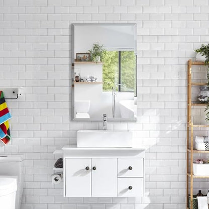 Single Door Multi-Purpose Plastic Bathroom Medicine Cabinet with Mirror, Surface or Recessed Mount, Vanity Cabinet with 2 Plastic Adjustable Shelves, White