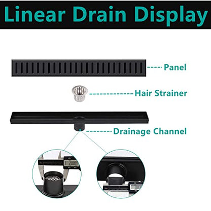 BARONAGE 36 Inch Linear Shower Drain, Capsule Grate, Matte Black | V-shaped Rapid Linear Drains, Rustproof, Hair Catcher, 304 Stainless Steel Rectangle Shower Floor Drain For Bathroom - size: 36 Inch