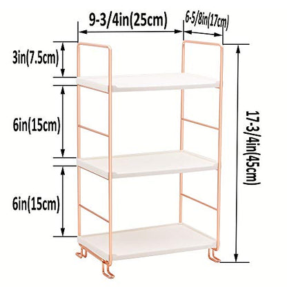 Plastic/Metal Freestanding Stackable Organizer Shelf,Bathroom Countertop Storage Shelf Cosmetic Organizer Holder Kitchen Spice Rack,3-Tier Standing Rack (Rose Gold) - color: Rose Gold