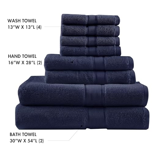 Madison Park 800GSM 100% Cotton Bathroom Bath Towel Set of 8, Dark Navy | Long Staple, Highly Absorbent, Durable Hotel Spa Quality, Quick Dry, Double Stitched Hems, Lint Reducing, OEKO-TEX Certified - color: Dark Navy, size: Multi-Sizes