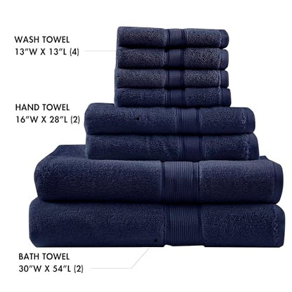 Madison Park 800GSM 100% Cotton Bathroom Bath Towel Set of 8, Dark Navy | Long Staple, Highly Absorbent, Durable Hotel Spa Quality, Quick Dry, Double Stitched Hems, Lint Reducing, OEKO-TEX Certified - color: Dark Navy, size: Multi-Sizes