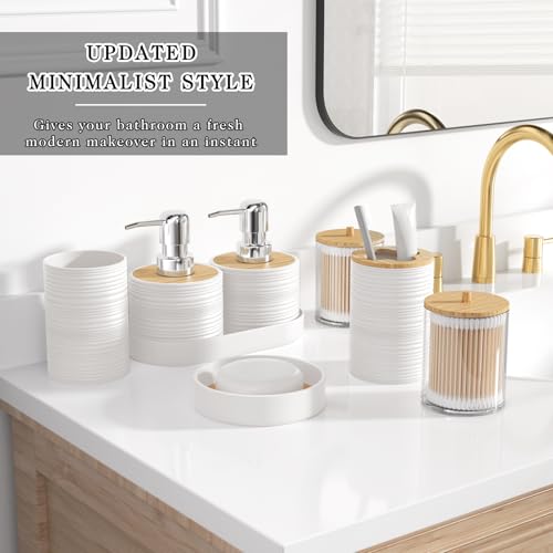 XLHOMO White Bathroom Set - 10PC Bathroom Accessories Set, Luxury Bathroom Accessory Set with Trash Can,Toilet Brush & 2 PC Soap Dispensers for Apartment Decor and Housewarming - size: Press-lid Bathroom Set, style: White