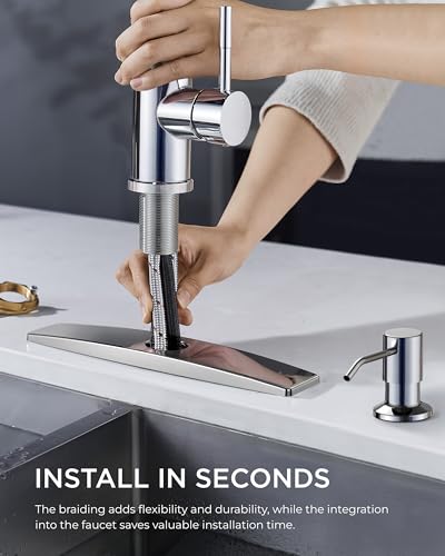 FORIOUS Kitchen Faucet with Soap Dispenser, Pull Down Sprayer, Chrome | High Arc Single Handle, Lead-Free Stainless Steel, 3 mode Sprayer, Classic Bar Sink Faucet for Outdoor Rv Laundry Camper - color: Chrome, style: Classic