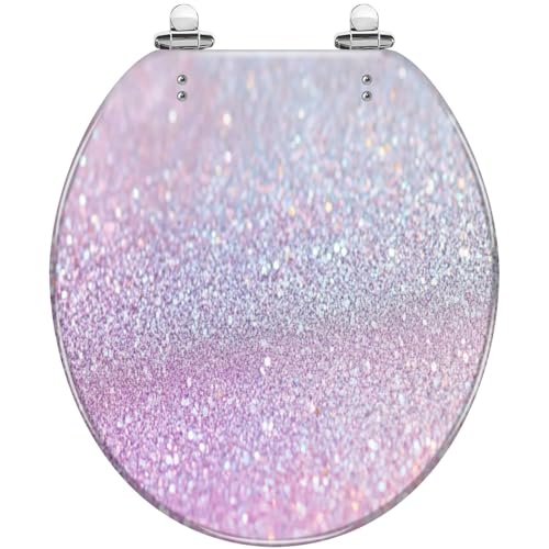 Round Toilet Seat Glitter Resin Toilet Seat Slow Quiet Close with Quick-Release Hinges Toilet Seat with Cover Easy to Clean Install - color: Multi5, size: 16.5"x14.5"